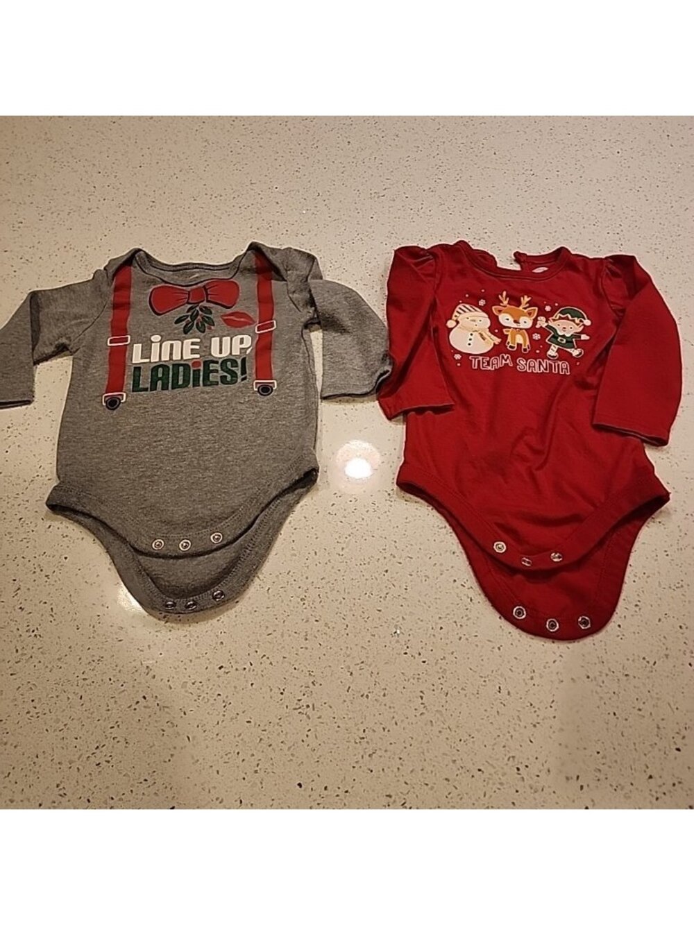 Infant One-piece Christmas Shirts 12 Months Set Of 2 Gray Red